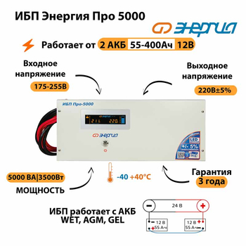 Энергия ИБП Про 5000 24В - ИБП и АКБ - ИБП для котлов - Магазин электрооборудования Проф-Электрик